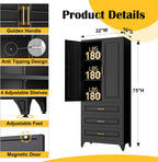 SteeLoong 75" Kitchen Pantry Cabinet with 3 Drawers,Metal Storage Cabinets with Doors and 2 Adjustable Shelves,Black Kitchen Cabinet with 2 Gold Handles,Food Cupboard for Livingroom, Bathroom,Pantry