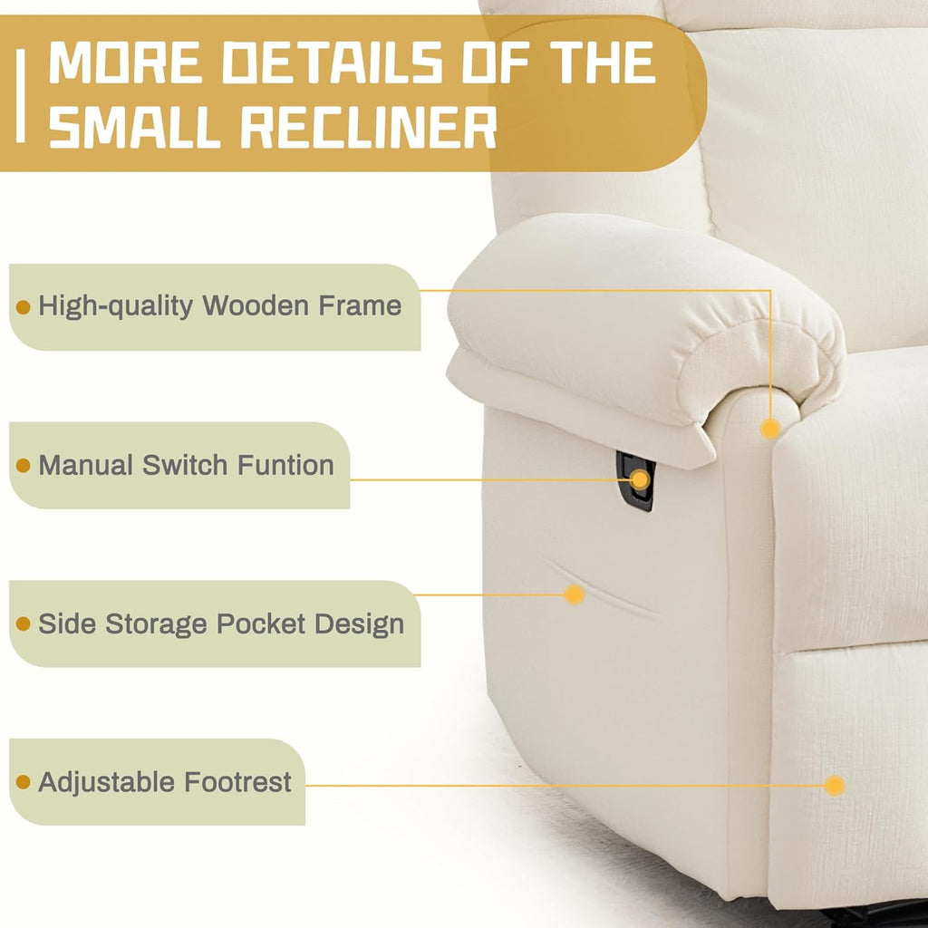 Korser Recliner Chair, Living Room Chairs for Adults, Thick Upholstered Manual Recliner with Side Pockets, Small Recliner for Small Spaces, Lounge Chair for Nursery Bedroom Apartment RV, Chenille