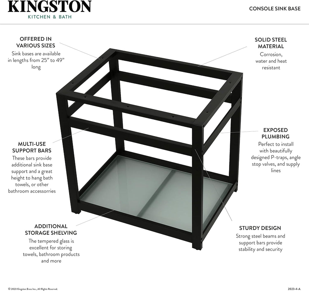 Kingston Brass VSP2522B7 Fauceture 25-Inch x 22-Inch Steel Console Sink Base with Glass Shelf, Brushed Brass