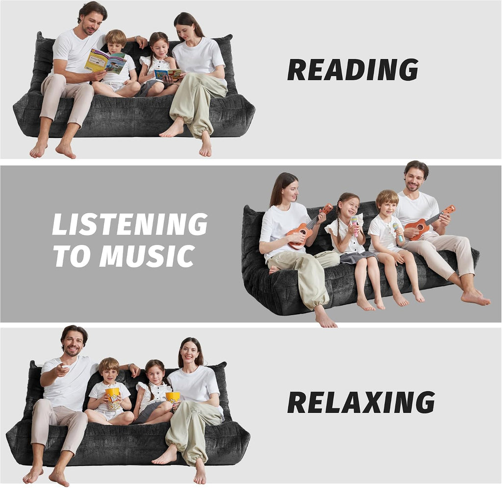Homguava Bean Bag Chair, Giant Beanbag Chairs for Adults, Memory Foam Fireside Chair, Large Lazy Floor Sofa, Sofa Couch with High-Rebound Foam, Lounge Chair for Living Room, Bedroom (Grey, 3-Seater)