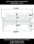 Amish Casual Heavy Duty 800 Lb Mission Treated Garden Bench, 5-Foot, Semi Solid Grey Stain