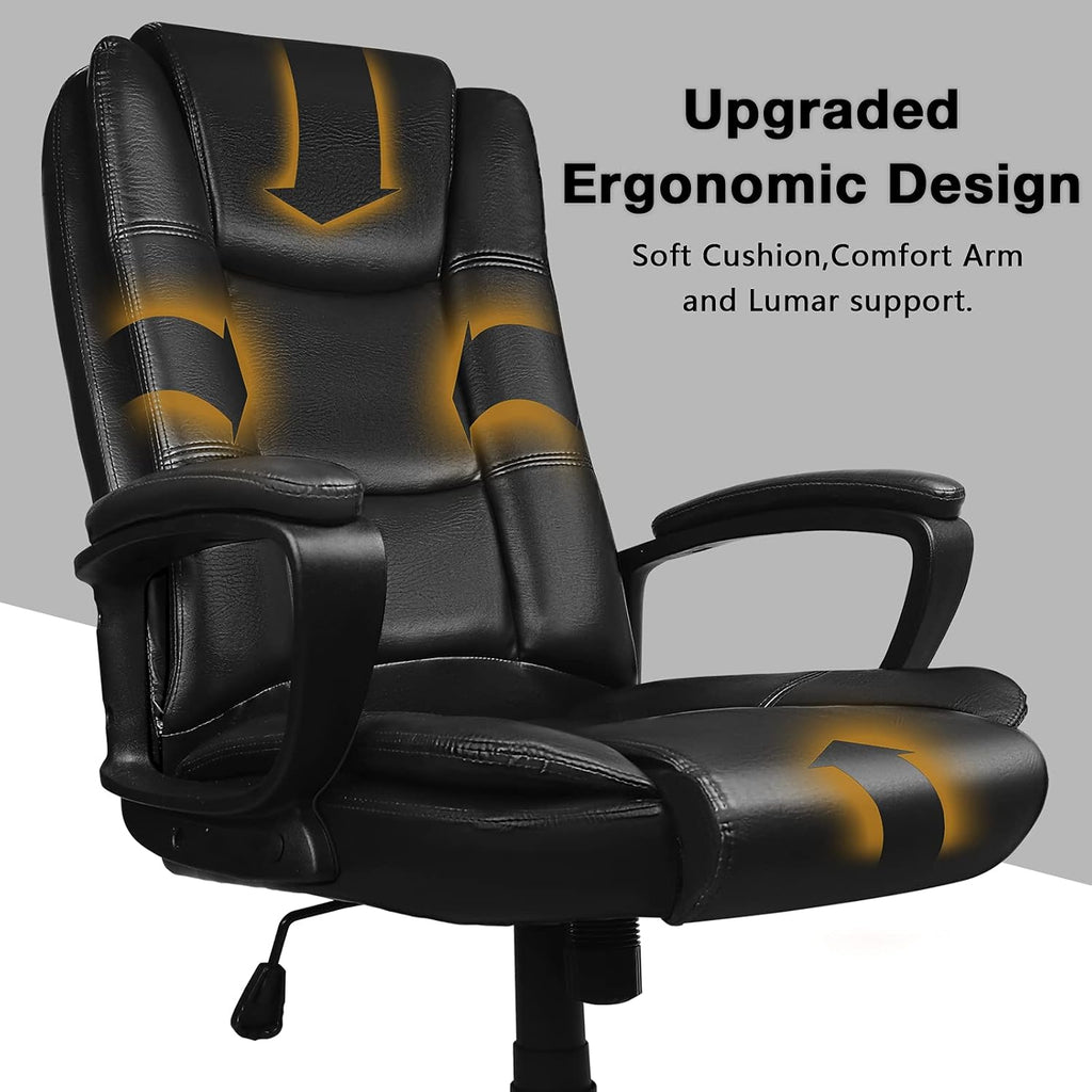 OFIKA Office Chair Computer Desk Chair Gaming - Ergonomic High Back Cushion Lumbar Support with Wheels Comfortable Black Leather Racing Seat Adjustable Swivel Rolling Home Executive (Black)
