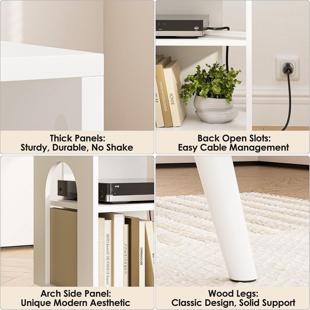 Masupu Night Stand, 3-Tier Modern Nightstand with Open Storage, Wooden Bed Side End Table for Small Space, Living Room, Bedroom, Nursery, White