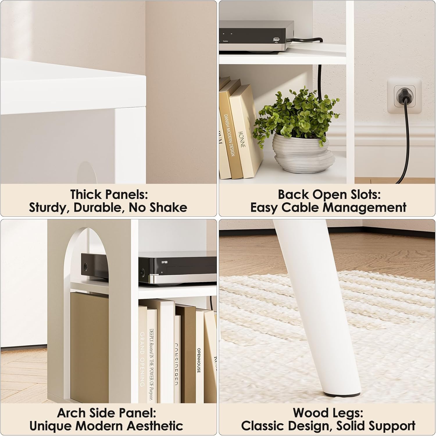 Masupu Night Stand, 3-Tier Modern Nightstand with Open Storage, Wooden Bed Side End Table for Small Space, Living Room, Bedroom, Nursery, White