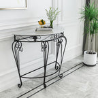 Console Table Decor Entryway Marble Scalloped Tables Behind,Half Moon Console TableFaux Marble Top Entryway Table with Ele Metal Scroll Legs SemiCle Accent Table for Hallway & Living Room (B