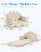 Kids Couch, 2-in-1 Soft Bubble Dot Minky Fold-Out Couch, Convertible Sofa for 2 Years and Up, Kid Furniture for Playroom, Beige