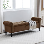 67'' End of Bed Bench King Size, Storage Bench for Bedroom End of Bed, Upholstered Tufted Storage Ottoman Benches with Arms for Living Room, Entryway, Windows, Brown