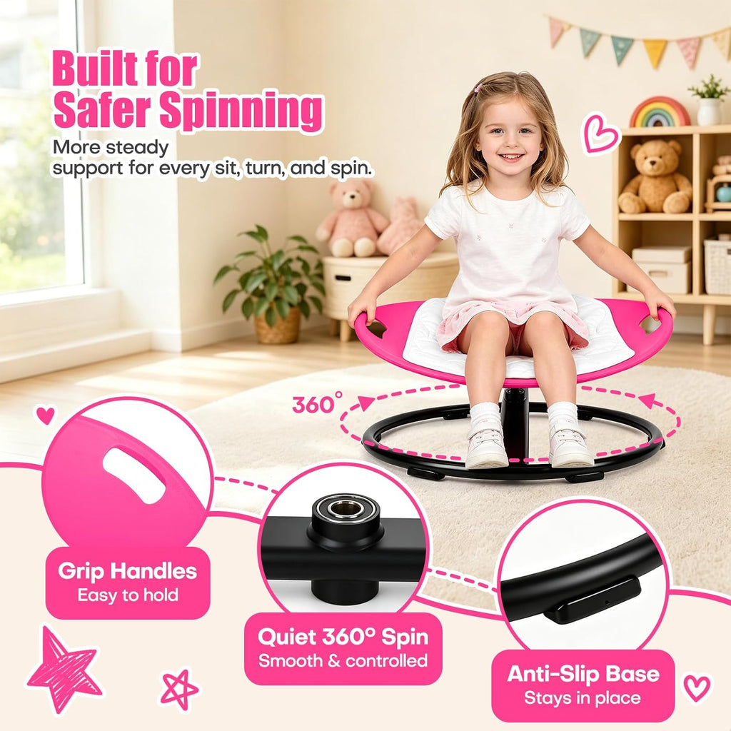 JOYCAT Spinning Chair for Autistic Kids, 360° Sensory Swivel Chair with Soft Washable Cushion, Grip Handles & Anti-Slip Base,220LBS Kids Spin Chair for Autism Sensory Play,Classroom & Calm Corner,Pink