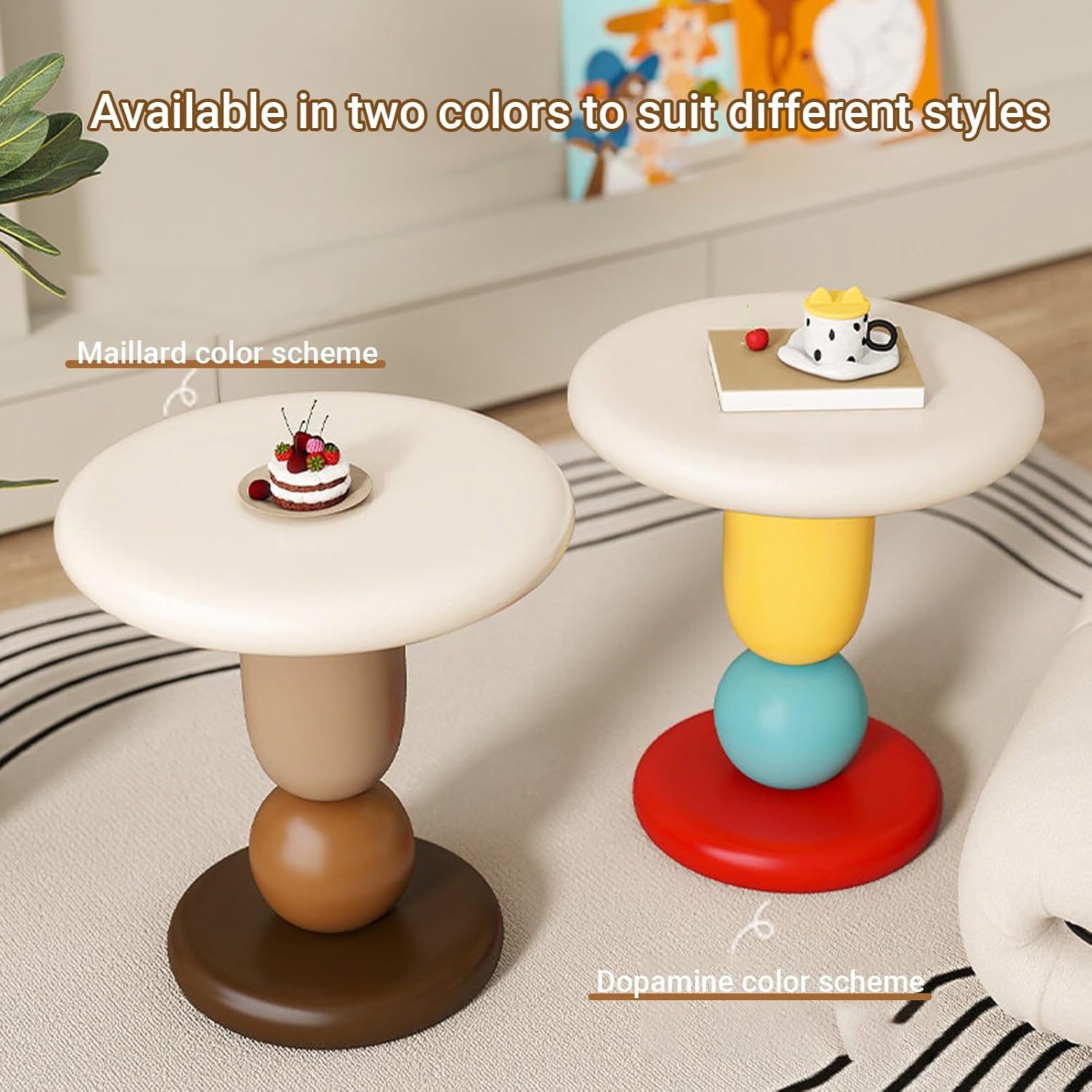 Creative Decorative Resin Side Table Stone Shape, Multifunctional Sofa End Table with Round Spacious Tabletop, Nightstand, Suitable for Living Room, Bedroom, Hotel(Multicolor)
