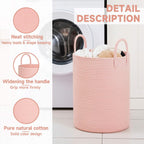 CLHMILY&Z Laundry Hamper Round Storage Rope Basket in Living Room, Bedroom, Laundry Room for Toy, Clothes, Blanket, Pillow (Pink, 60L)