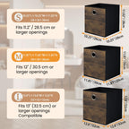 Thickened Fabric Cube Storage Bins with Wood Look,Decorative Storage Cubes Foldable Box,Sturdy Cube Organizer Basket for Shelves,Closet,Home,Office, Nursery,Dorm,Brown with Black,3 Pack (12x12x12in)