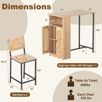 COSTWAY 3-Pcs Kitchen Table & Chairs Set, High Top Bar Table with 2 Stools, Storage, Adjustable Shelf, Metal Frame, Counter Height Dining Room Set for 2, Boho Rattan Table Set for Living Room, Study