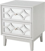 COZAYH Modern 2 Drawer Nightstand with Mirrored Fronts, Elegant Geometric Pattern Bedside Table for Bedroom, Light Gray
