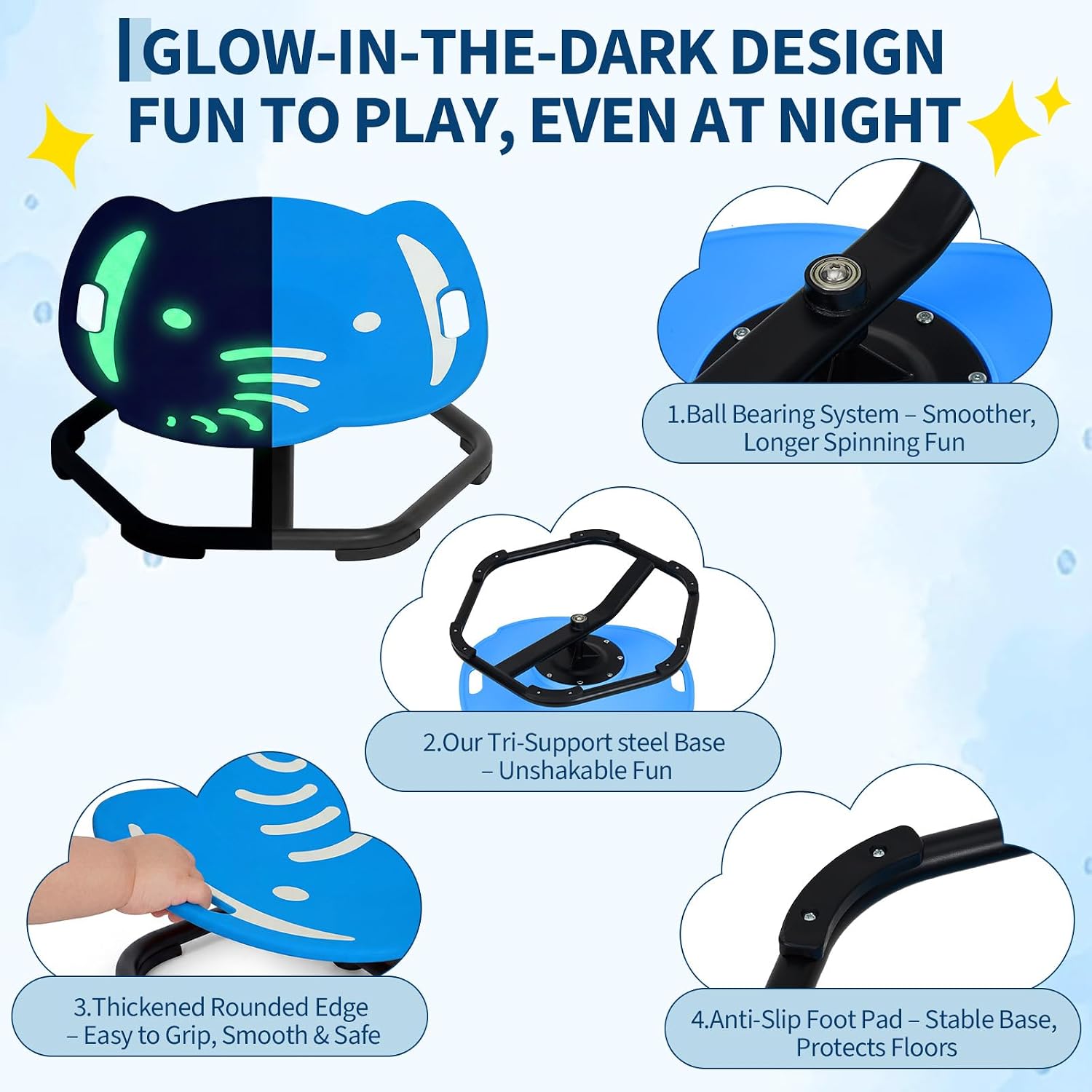 Garvee Spinning Chair for Autistic Kids, Multifunctional Sensory Chair, Glow-in-the-Dark Elephant Swivel Seat, Balance Training Sit and Spin Toy for ADHD, Ideal Gift for Autistic Boys, Ages 3+