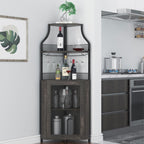 GAOMON Corner Wine Bar Cabinet with Large Storage Space and Removable Wine Rack, Coffee Bar Cabinet with Glass Holder and Mesh Door, 4-Tier Liquor Cabinet Bar, Dark Wood