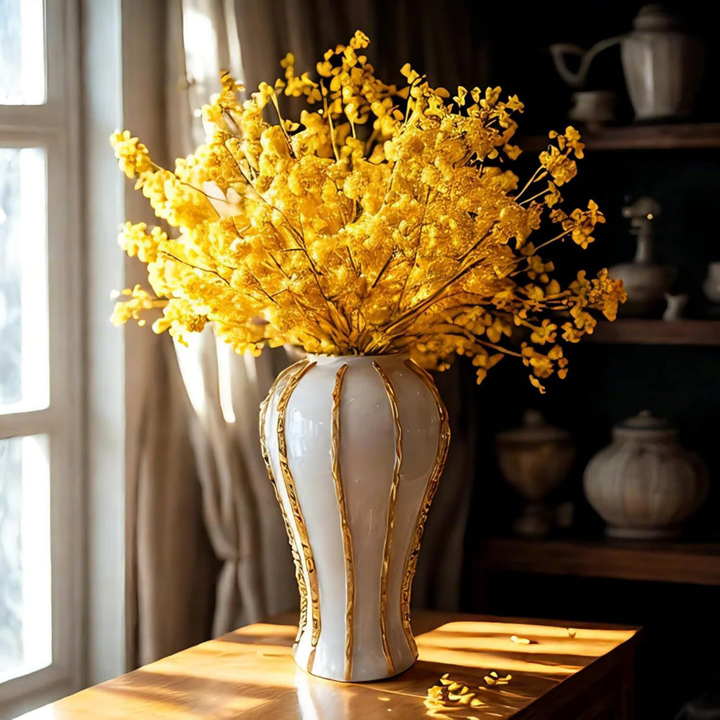 White and Gold Vases for Centerpieces,White Gold Ginger Jars for Home Decor,Large Gold Vases for Kitchen Counter,Vintage Vase with Lid,Birthday Anniversary (18 in)