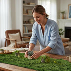 Artificial Moss Mat 15.75“ × 8.86 ft, Faux Moss Roll Runner Sheet for Crafts & Wedding Decor, Reusable Green Nylon Fake Moss Roll for Garden Theme Party, Fireplace & Table Display