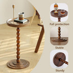 Small Round SideTable, Drink Table Martini Table for Small Spaces, Tall End Table with Solid Wood Leg, Pedestal Side Table for Living Room Sofa Bedroom Bedside (Dark Walnut)