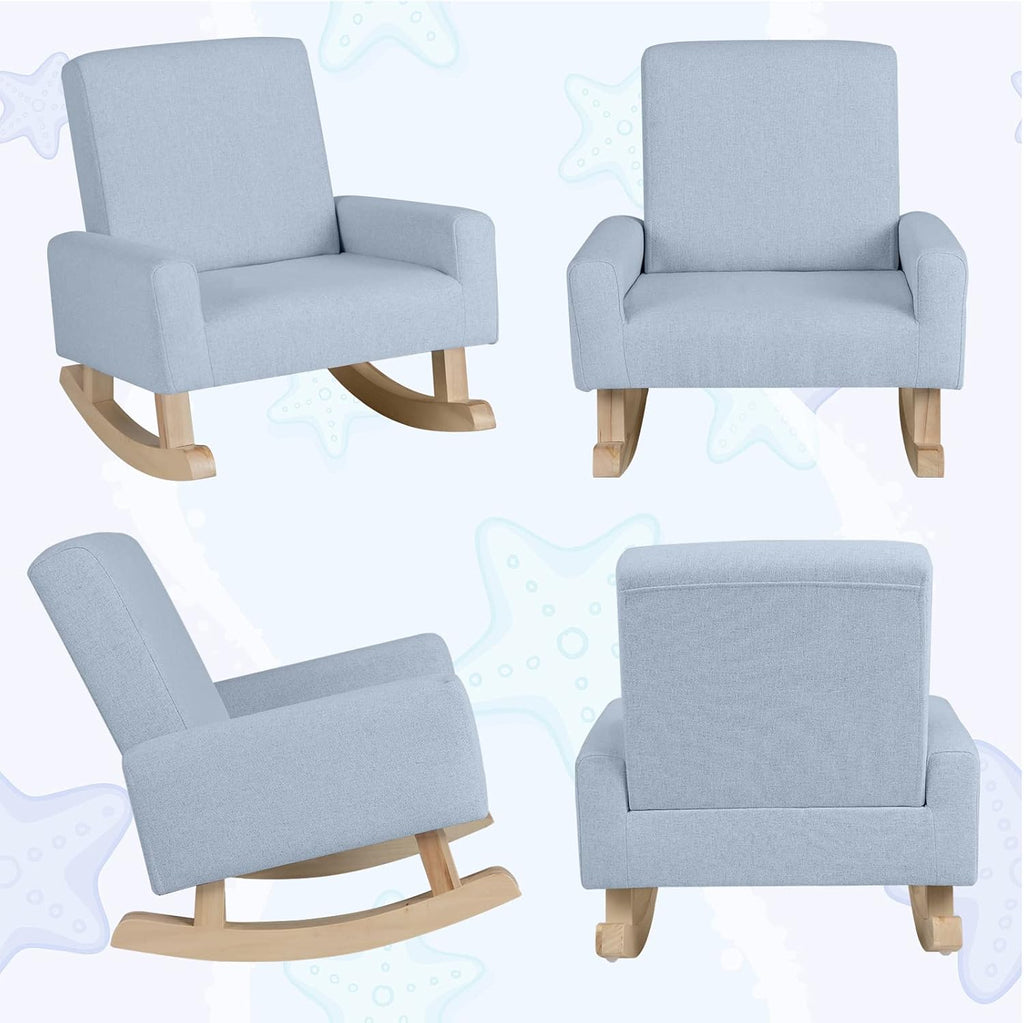 Kids Rocking Chair, Toddler Couch with Solid Wood Base & Non-Slip Pads, Durable Linen Fabric Toddlers Sofa, Children Rocker Armchair in Playroom, Nursery, Bedroom