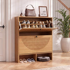 GRUSIGN Shoe Cabinet with 2 Flip Drawers, Narrow Shoe Cabinet Storage for Entryway, Freestanding Shoe Organizer with Adjustable Shelves & Anti-Tipping Device, Shoe Rack Cabinet for Hallway, Foyer
