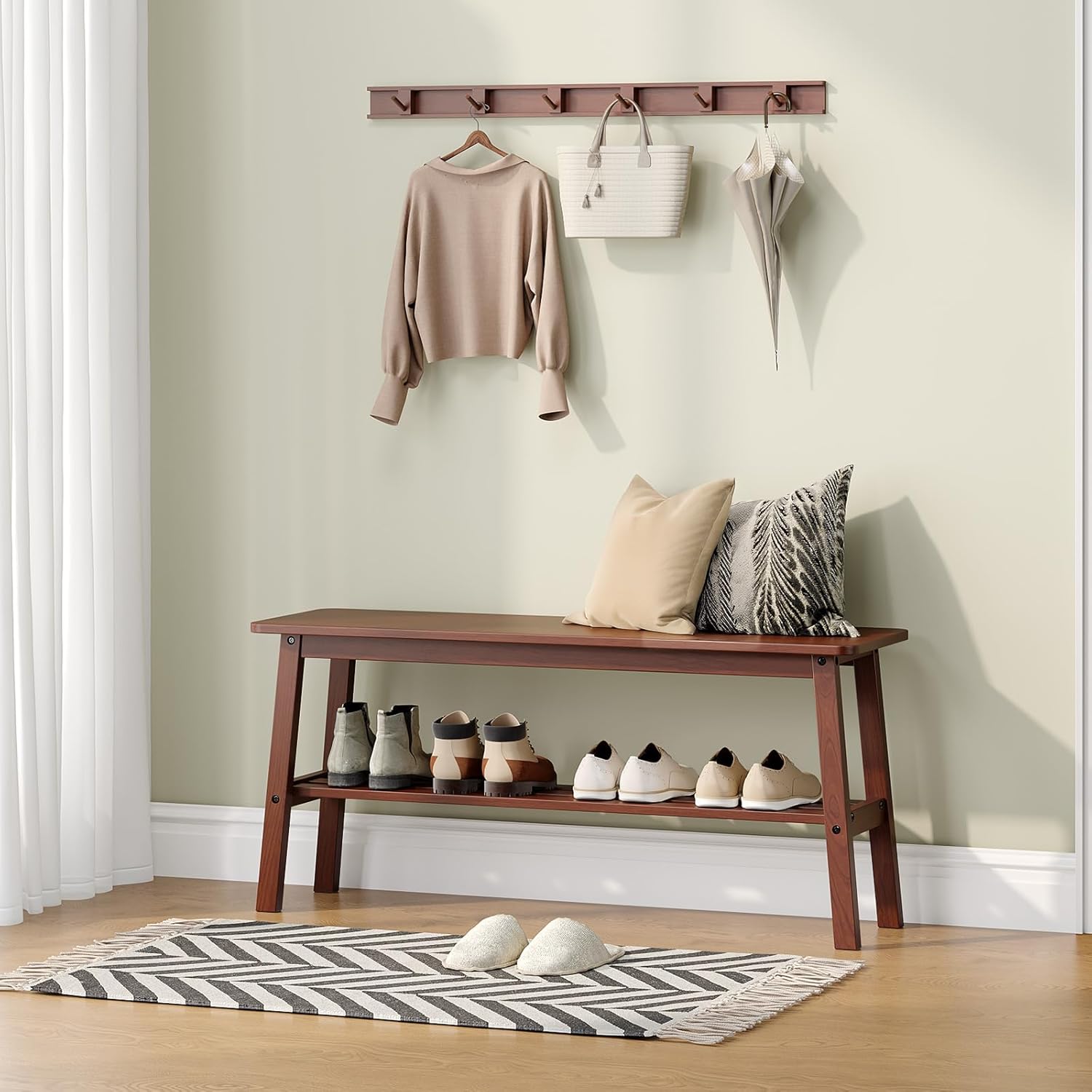 VINGLI Solid Wood Dining Bench 39" Wooden Bench for Entryway, Bedroom, Kitchen & Living Room, with Shoe Rack Storage, Walnut