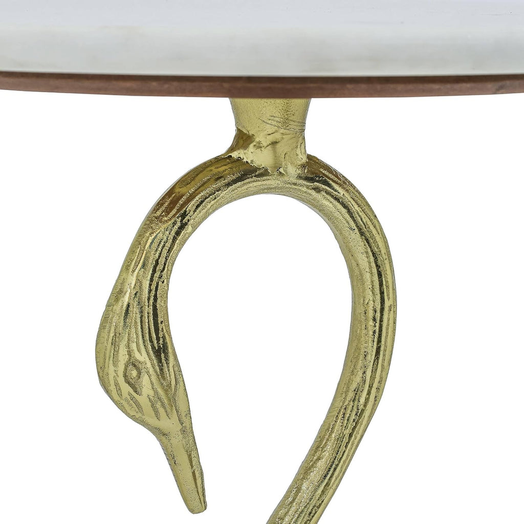 Swan Side Table with White Marble Top | Decorative Sculptural End Table | Aluminum Base | Gold Accent Table for Living Room | 16x16x23.75