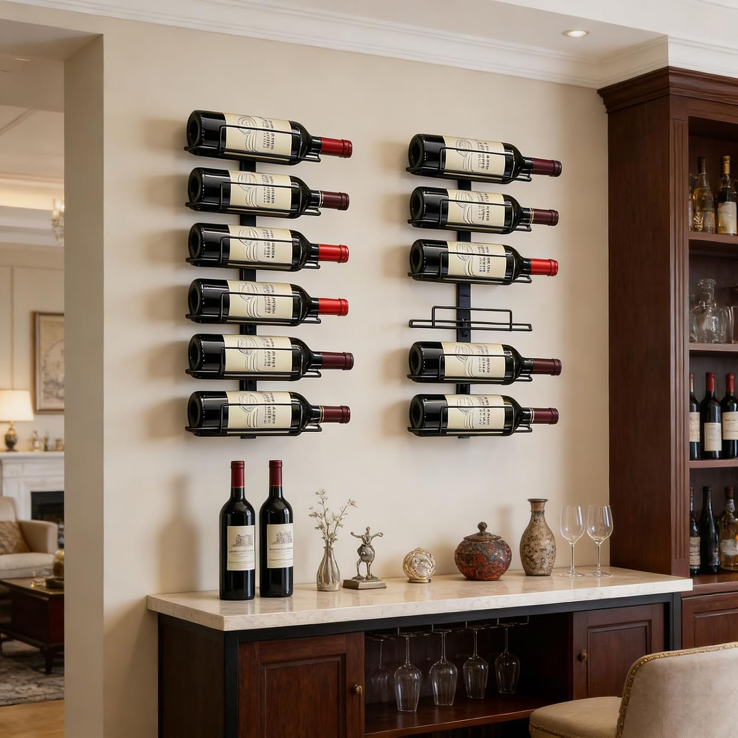 Wall Mount Wine Rack – 12 Bottles – Wine Bottle Holder for Wall