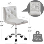 VECELO PU Leather Mid-Back Armless Vanity Chair Adjustable Height 360° Rolling Swivel for Home Office Work, White