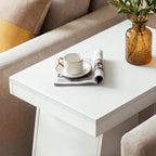 LITTLE TREE End Table for Couch, 24" Large Wooden End Table with Trapezoid Base, Tall Wood Sofa Side Table, Farmhouse Nightstand for Bedroom, Living Room, White