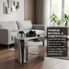 Stainless Steel Side Table, Modern End Table with Double Storage, One-Piece Forming Design, No Assembly, Silver Accent Table for Living Room Bedroom Balcony (2.0 Thickness)
