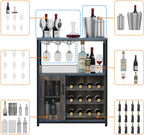 GAOMON Coffee Wine Bar Cabinet with Storage and Detachable Rack, Farmhouse Sideboard and Buffet Cabinet with Glass Holder and Mesh Door, Liquor Coffee Bar Cupboard, Dark Wood