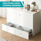 BALUS Queen Murphy Bed with Mattress, Cabinet Murphy Beds with Mattress & USB Chariging Station & Storage Drawer, Wooden Cabinet Beds, Queen Hidden Bed for Living Room/Bedroom -White