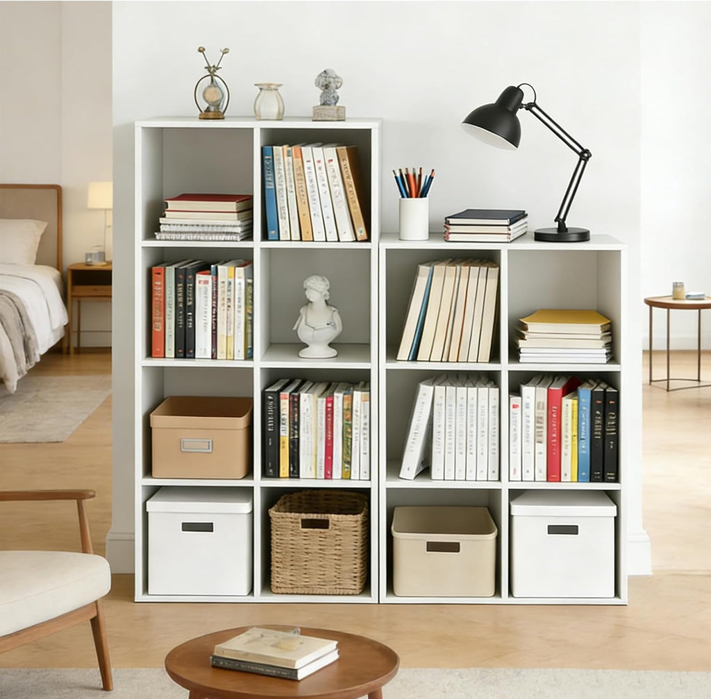 8-Cube Storage Organizer Shelf, Open Cube Bookshelf, Reversible Bookcase, Sturdy Modern Storage for Home Office, Bedroom, Living Room, White