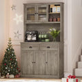 IDEALHOUSE Pantry with Drawers and Adjustable Shelves, 71”Tall Freestanding Kitchen Pantry Cabinet with Microwave Stand, Hutch Cabinet for Kitchen, Dining Room, Grey
