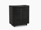 BDI Furniture Corridor 5620-36'' Bar Cabinet with Louvered Doors, Wine and Bottle Storage, Adjustable Shelf, Storage Drawer, Stemware Rack and Glass Top, Charcoal Stained Ash