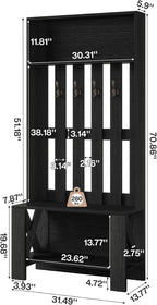 Tribesigns Hall Tree with Bench and Shoe Storage, Modern Entryway Bench with Coat Racks, 70.8" Tall Wooden Hall Tree Organizer with 4 Hooks for Mudroom, Hallway, Bedroom, Space-Saving, Black