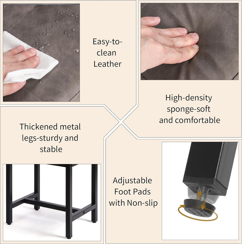 Saddle Seat Vanity Stool, Makeup Stool Chair with Metal Leg, U-Shaped Leather Ottoman Foot Rest Stool, Small Square Chairs Under Desk for Vanity, Living Room, Bedroom, Modern Makeup Bench Grey&Black