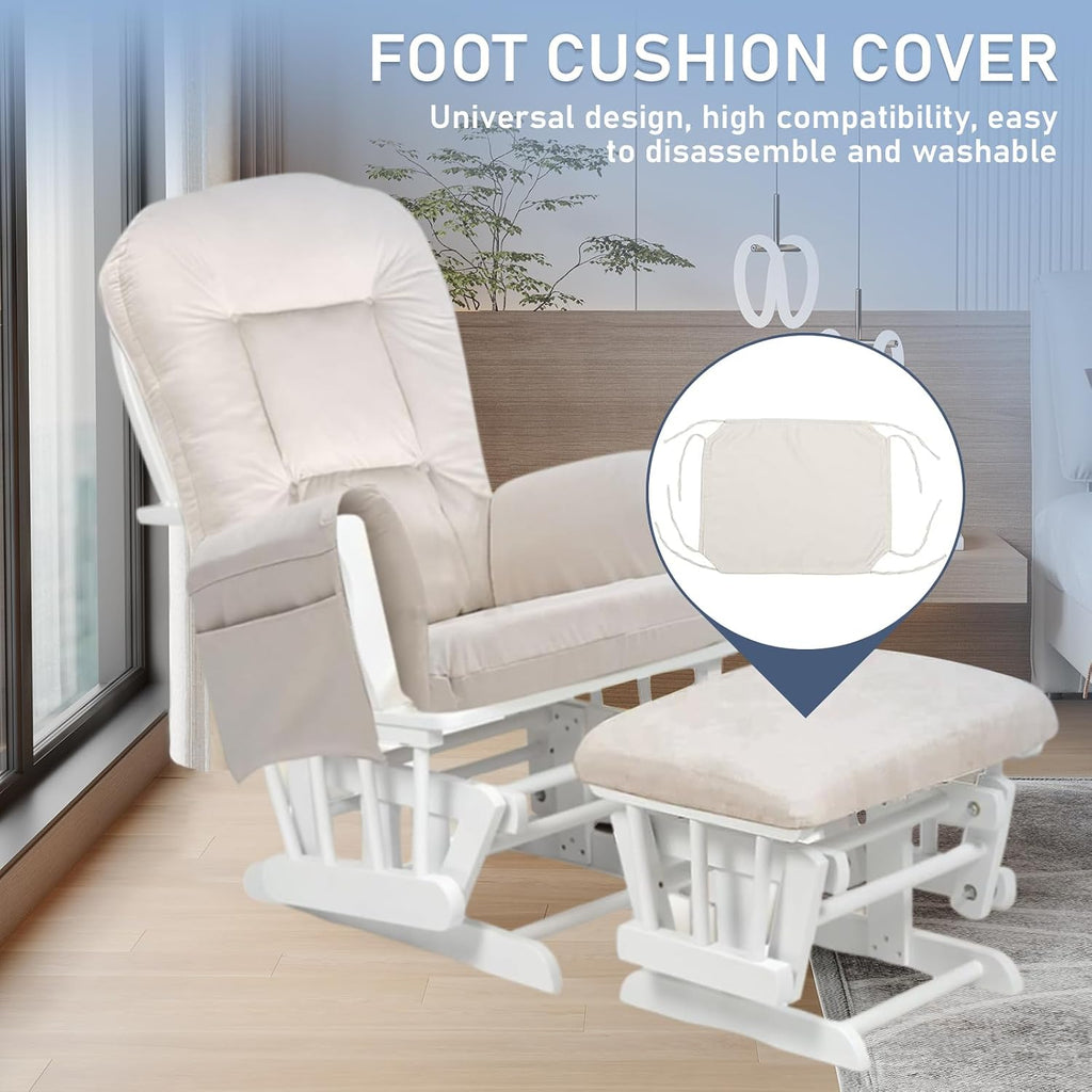 5 PCS Glider Rocker Replacement Cushions Set - Thickened Non-Slip & Washable Cushions with Ottoman Cover and Storage Pocket - Supportive for Glider Rockers & Nursery Comfort