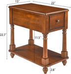 Set of 2 Narrow End Table with Drawer and Shelf, Solid Wood Sofa Side Tables 2-Tier Skinny Table with Storage Slim Bedside Table for Small Space Living Room-Cherry Brown 004DR