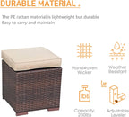 Patiorama 2 Pieces Assembled Outdoor Patio Ottoman, Indoor Outdoor All-Weather Dark Brown Wicker Rattan Outdoor Footstool Footrest Seat with Beige Cushions, No Assembly Required