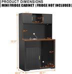 GDLF 72" Tall Bar Cabinet with Fridge Space, Fluted Coffee Liquor Hutch Cabinet with Storage, Tall Home Bar with LED Light & Power Outlet for Kitchen Dining Room or Living Area