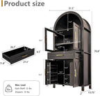 71" Tall Arched Kitchen Pantry with Glass Door, Farmhouse Storage Cabinet with Adjustable Shelves & Barn Door for Kitchen, Living Room, Dining Room, Black