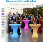 Mjkone 23" H LED Light Up Bar Table with Remote Controls, Rechargable Cocktail Tables for Party with 16 RGB Multi-Colored Lights, Waterproof Light Up Luminous Furniture for Home Bars, Round 1 Piece