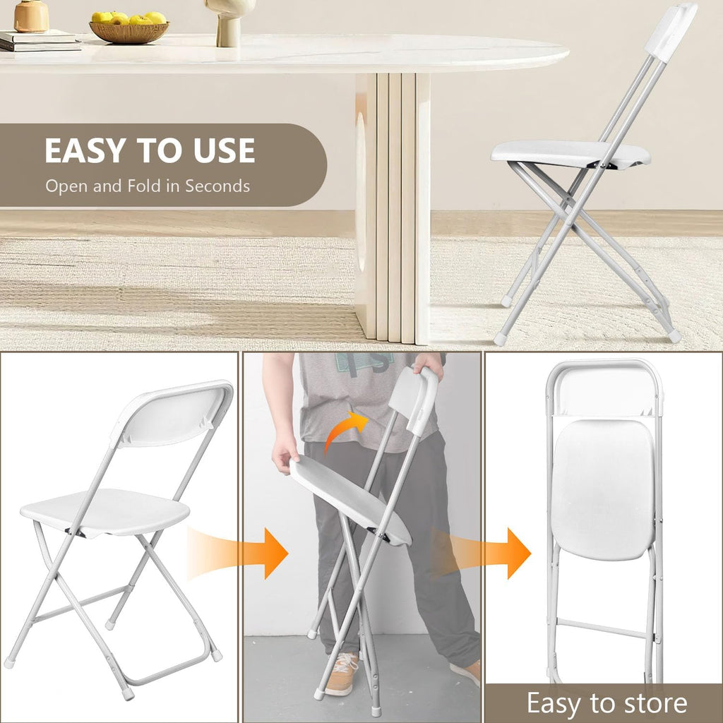 OS MOTOR Folding Chairs 10 Pack, Heavy-Duty Plastic Foldable Chairs with Sturdy Metal Frame, 350 lbs Capacity, Stackable Portable for Weddings, Parties, Office, Indoor, Outdoor Events, White