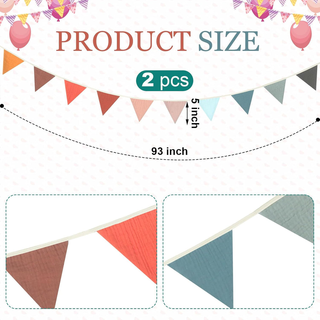 Oudain 2 Pcs Pennant Banner Flags Nursery Garland Triangle Bunting Flags Playroom Wall Decor Banner for Nursery Baby Shower Birthday Boho Wedding Party Event, Each 7.75 ft(Mixed Color)