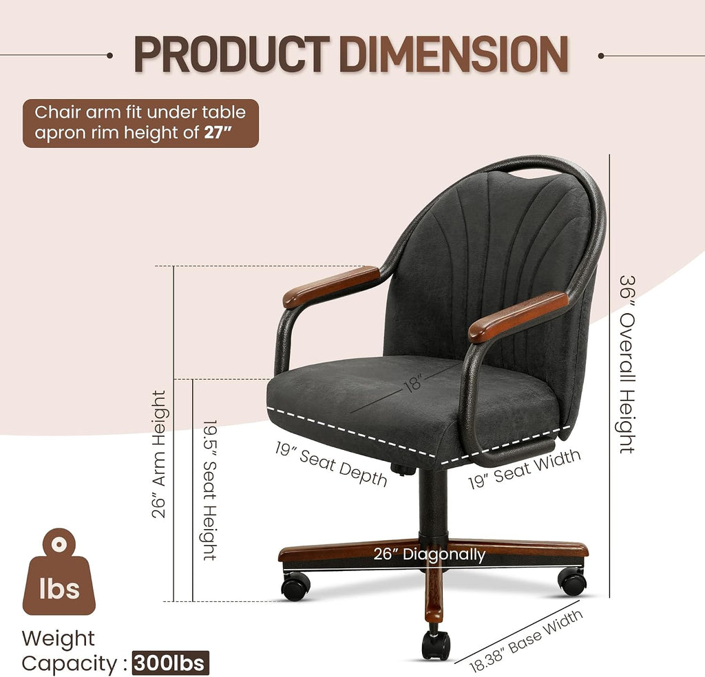 Chromcraft Oakstone Fog Swivel Dining Chairs with Casters, Set of 1 – Luxury Upholstered Kitchen & Dining Room Chairs with Arms, Ergonomic Tilt & Swivel Comfort - CM188YWZ