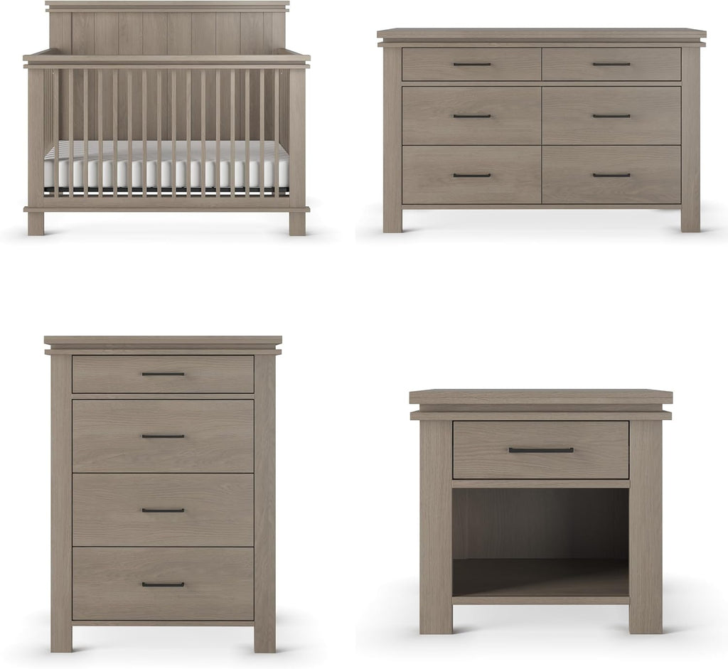 Child Craft Denman Crib, Dresser, Chest, and Nightstand 4-Piece Nursery Set, Grows with Your Baby (Crescent Gray)