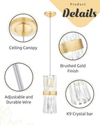 Ken & Ricky Pendant Lights Kitchen Island Gold 3 Pack,Crystal Pendant Lighting Over Island,Modern Pendant Light Fixtures for Dining Room Bedroom Bathroom Livingroom