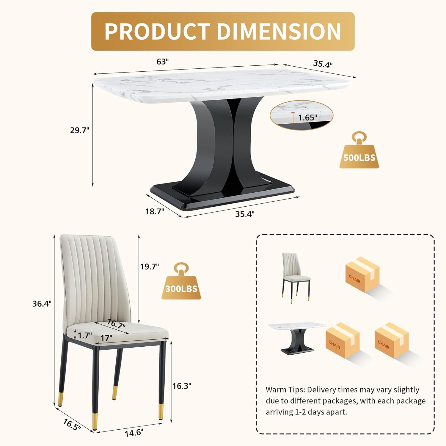 Modern Dining Table Set for 6, Marble Kitchen Table Chair Set for 6, Rectangular Kitchen Table with 6 Pu Leather Upholstered Chair for Dining Room