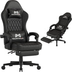 Gamtimer Gaming Chair with Footrest, Ergonomic Computer Chair, PU Breathable Material with Headrest and Lumbar Support, Suitable for Silla Gamer and Adults (White)